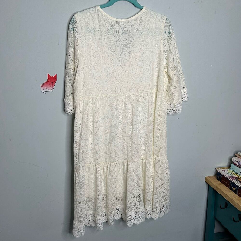 Tempo Paris Ivory Lace Dress Gold Sequin Embellishment with Sleeves Size XL NWT - Picture 2 of 10